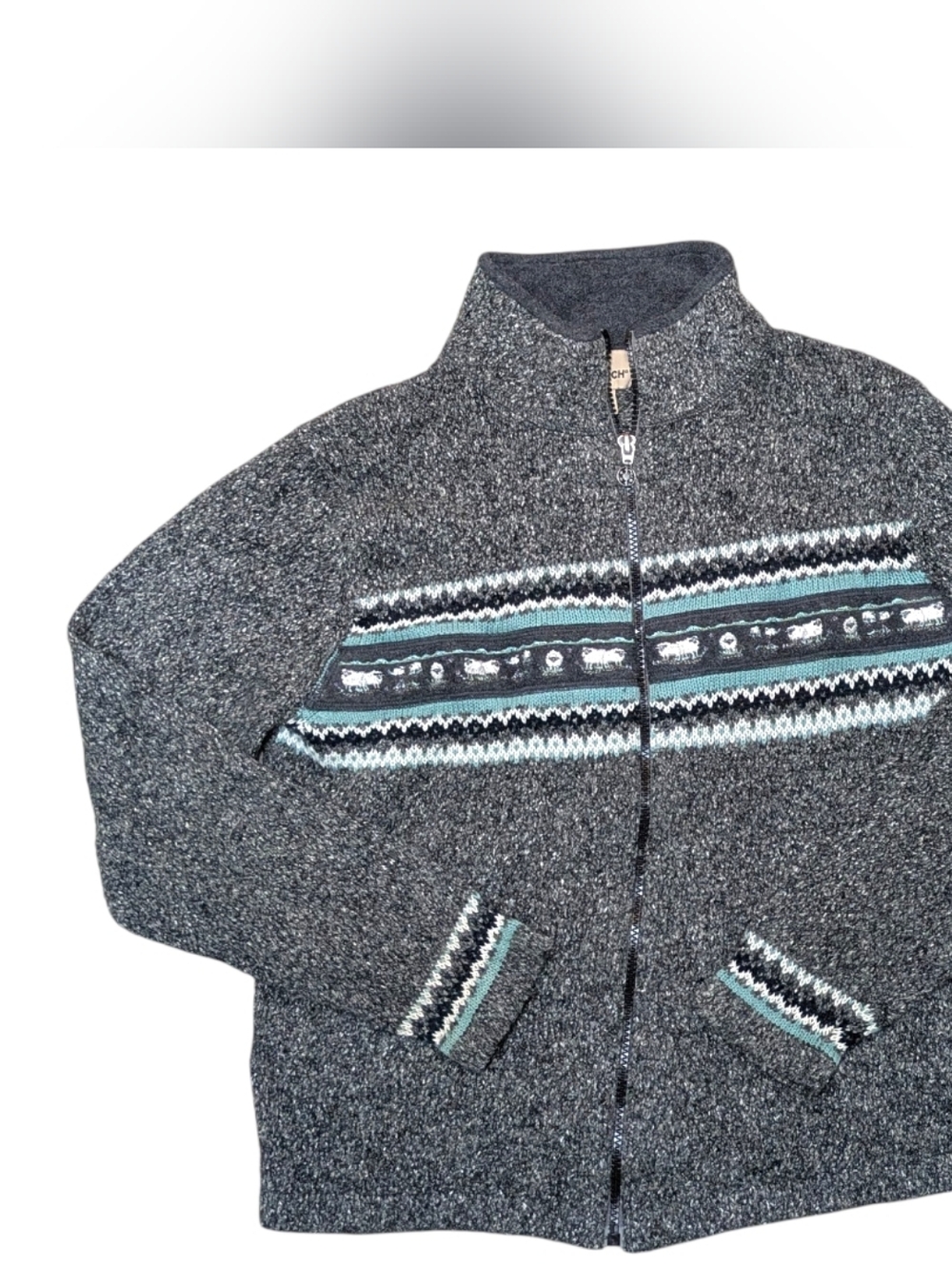 Woolrich Nordic Pattern Lodge Zip Up Cabincore Cardigan Medium